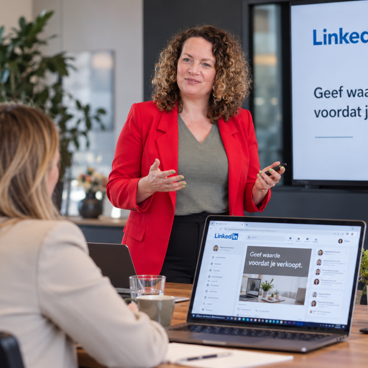 Ilja Wensink geeft een LinkedIn training aan een B2B-team